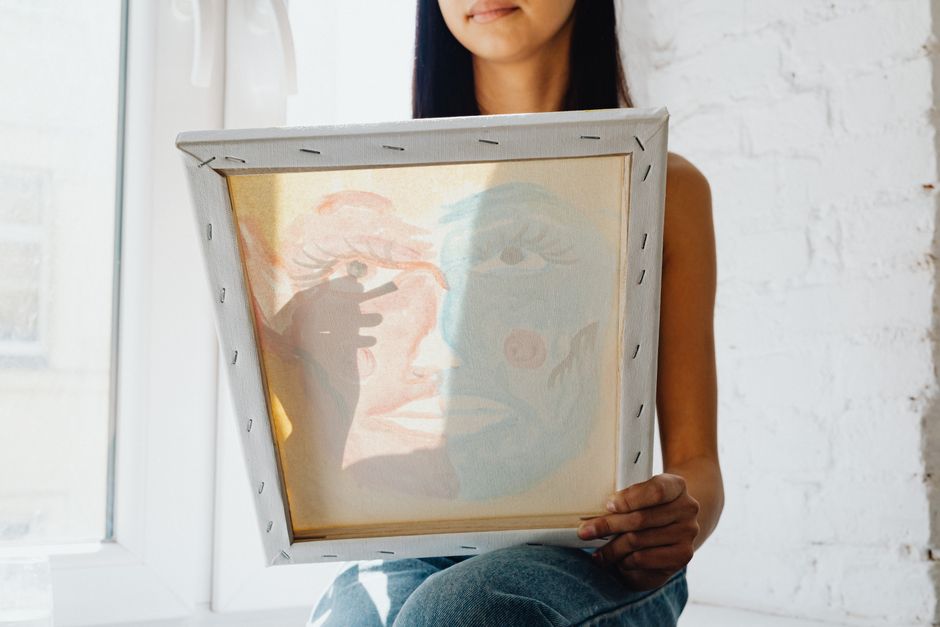 Canvas schilderij vernieuwd met zandkleurige tinten. Canvas schilderij vernieuwd met zandkleurige tinten.